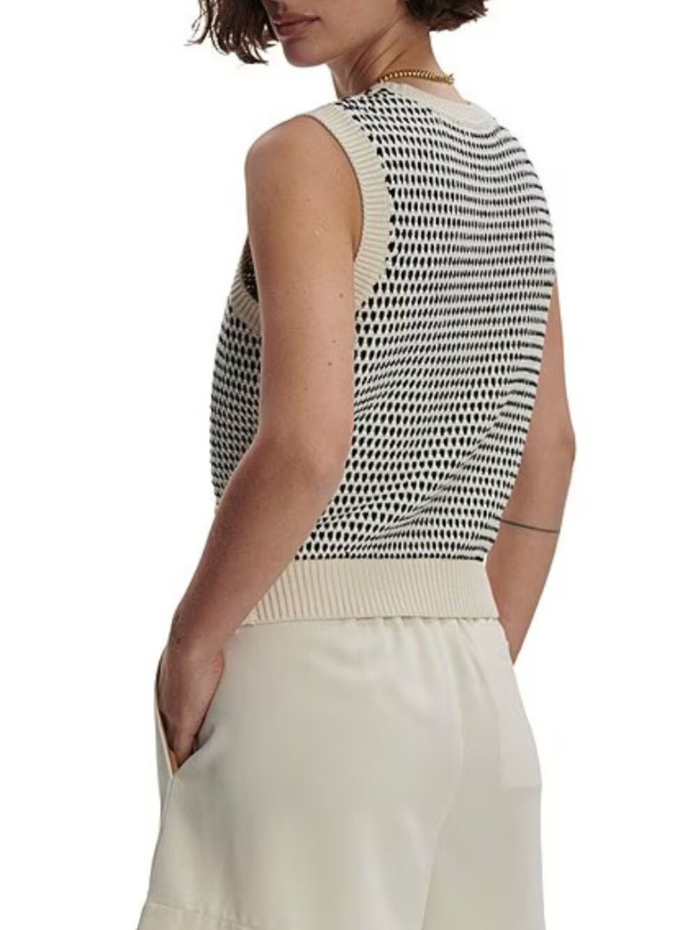 Varley Knowles Crew Neck Sleeveless Textured Cotton Knit Vest Quiet Luxury NWOT